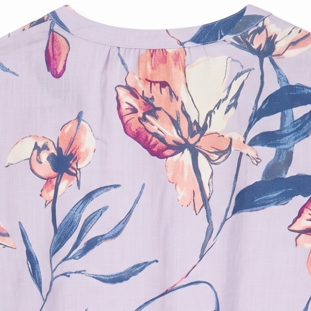 A New Day Floral Peplum Blouse Women S Purple Long Sleeve V Neck Drawstring Top - Picture 7 of 7